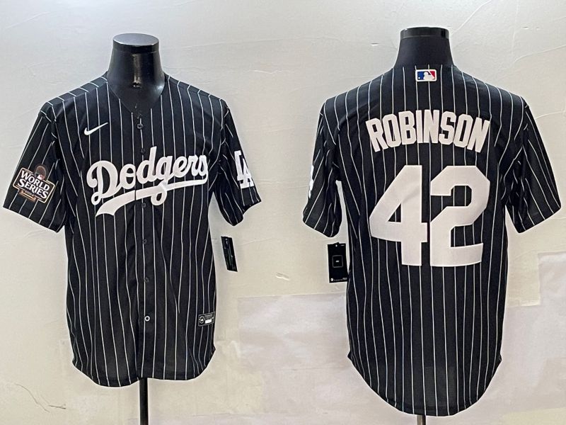 Men Los Angeles Dodgers #42 Robinson Black Stripe Jointly Name 2025 Nike MLB Jersey style 2